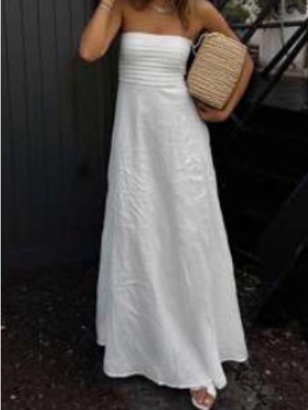 SHEIN White Strapless Maxi Dress with Textured Bodice